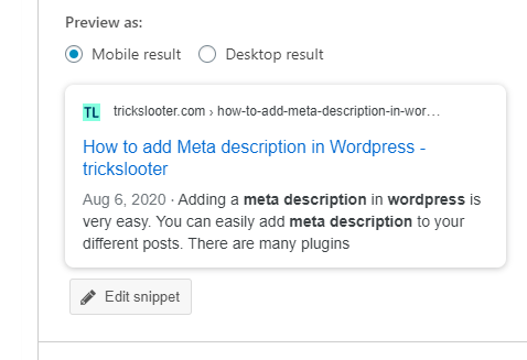 adding a meta description in wordpress